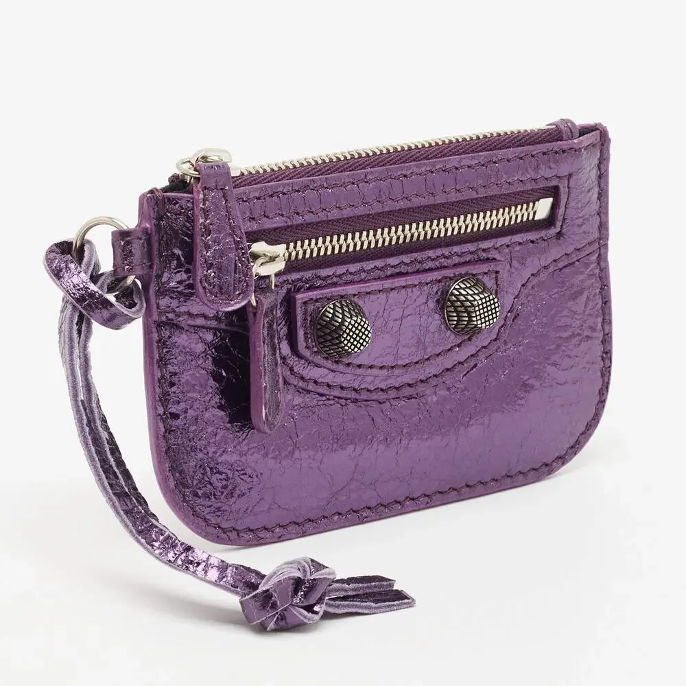 Balenciaga Le Cagole Leather Coin Purse ~ Metallic Purple
